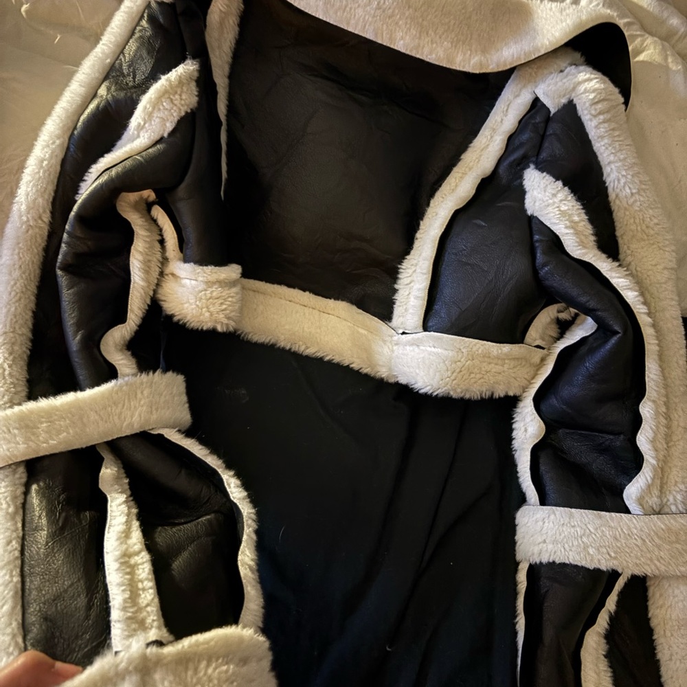 Faux Shearling Coat Jacket in Black and Cream